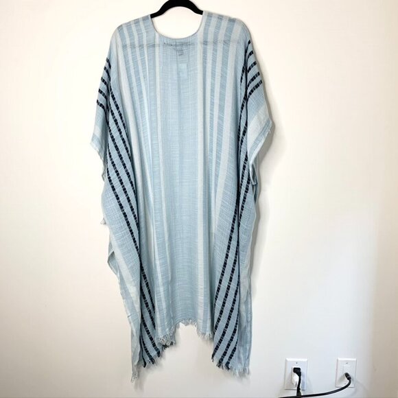 American Eagle Stripe Poncho Cape Wrap Coverup Kimono Blue Open front Y2k 2000s - Picture 8 of 16
